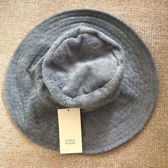 Zara Cotton Linen Blend Terry Bucket Hat - Blue - Picture 2 of 6